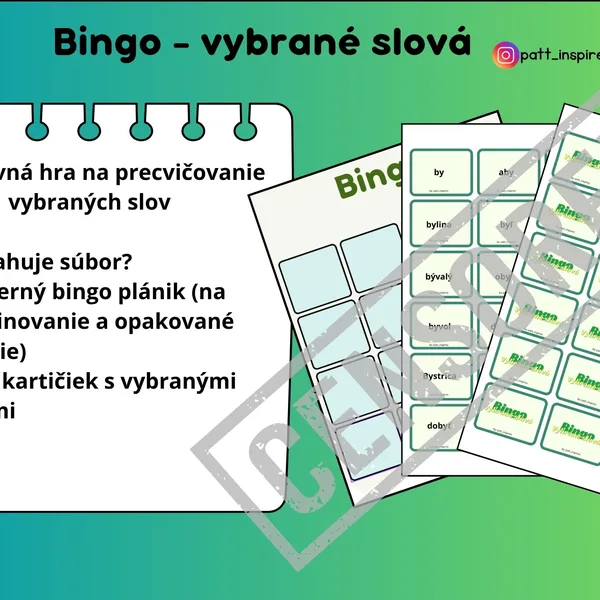 Bingo - vybrané slová