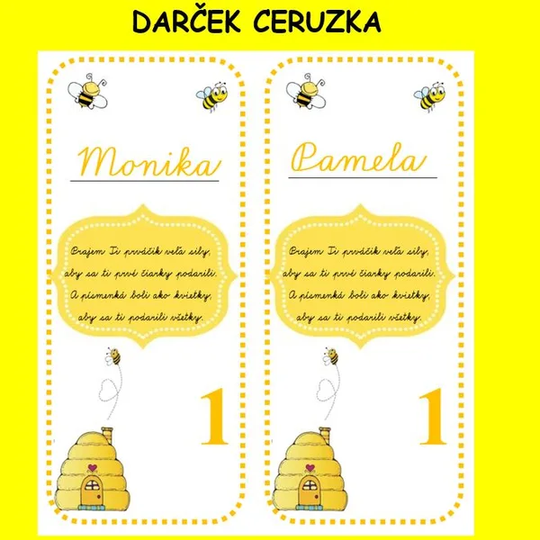 Darčeková karta VČIELKA k ceruzke pre prváka, prváčku