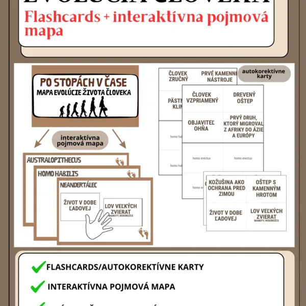EVOLÚCIA ČLOVEKA - Flashcards + interaktívna pojmová mapa