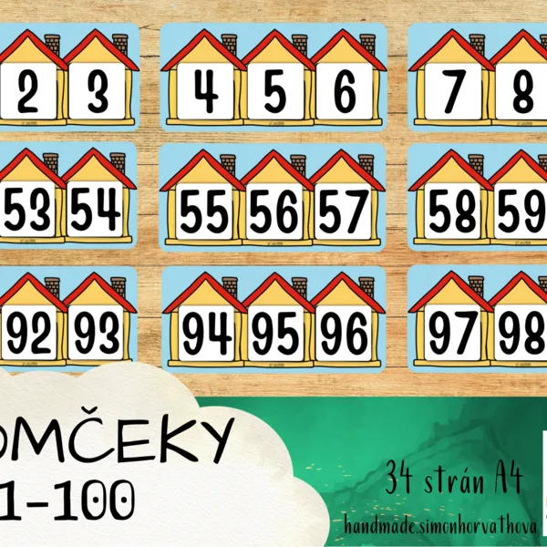 Domčeky čísla 1-100, Výzdoba triedy, Matematika, číselný rad