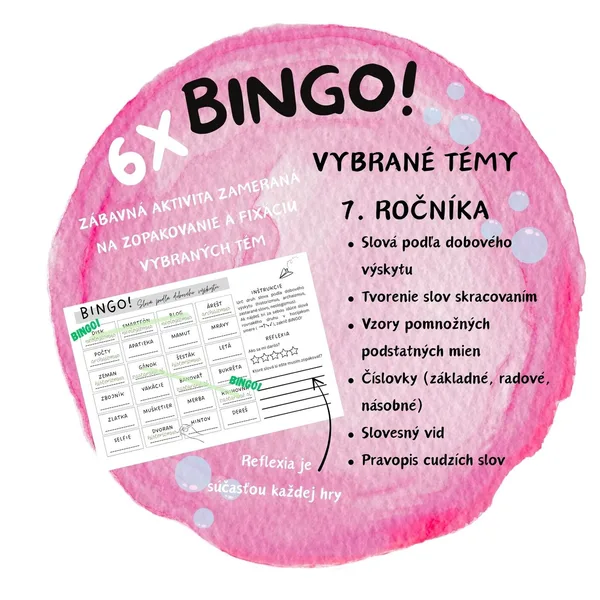 Bingo - vybrané témy 7. ročníka