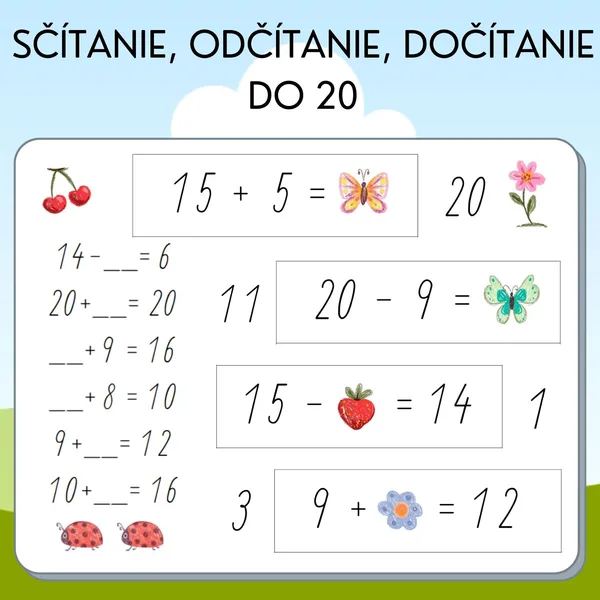 sčítanie, odčítanie, dočítanie do 20