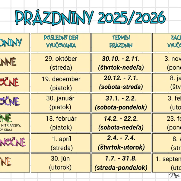 Prázdniny 2025/2026