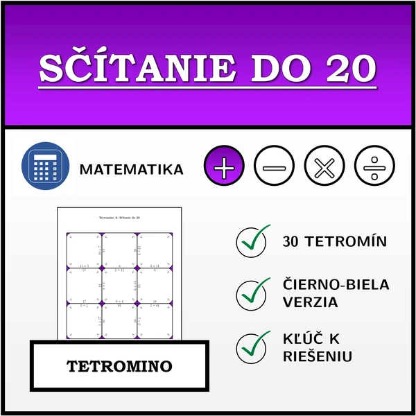 Tetromino - Sčítanie do 20 | matematika