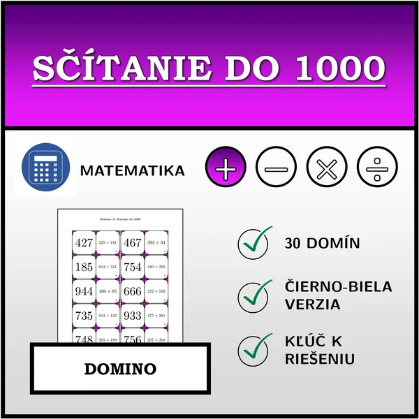 Domino - Sčítanie do 1000 | matematika