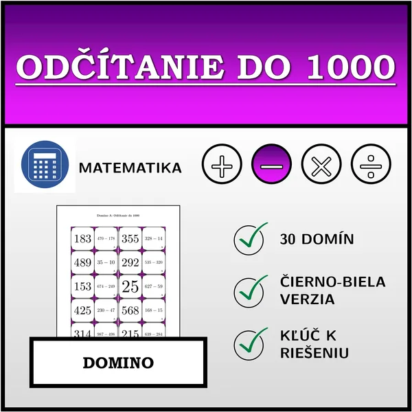 Domino - Odčítanie do 1000 | matematika