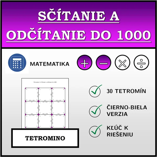 Tetromino - Sčítanie a odčítanie do 1000 | matematika
