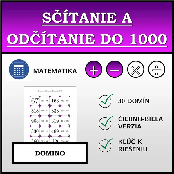 Domino - Sčítanie a odčítanie do 1000 | matematika