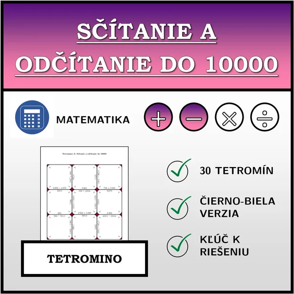 Tetromino - Sčítanie a odčítanie do 10000 | matematika