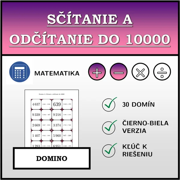 Domino - Sčítanie a odčítanie do 10000 | matematika