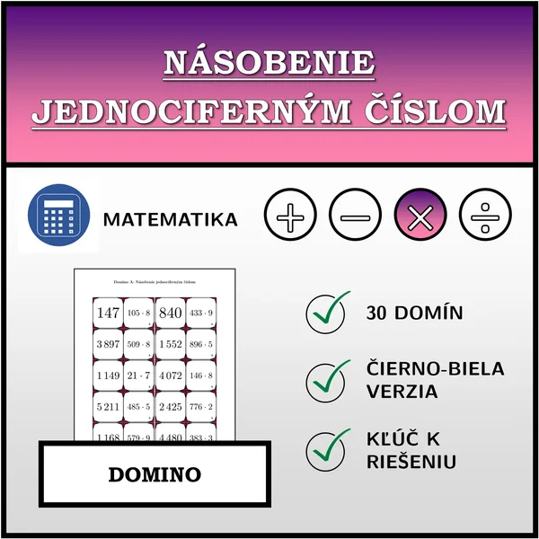 Domino - Násobenie jednociferným číslom | matematika