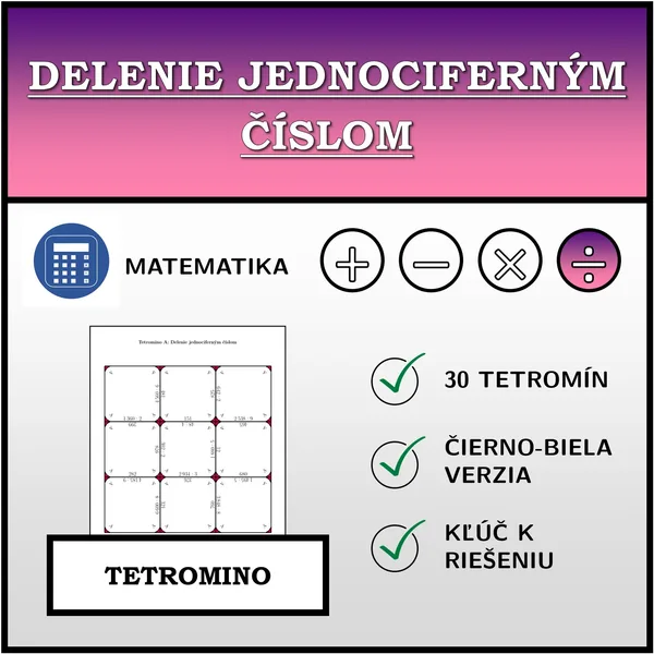 Tetromino - Delenie jednociferným číslom | matematika