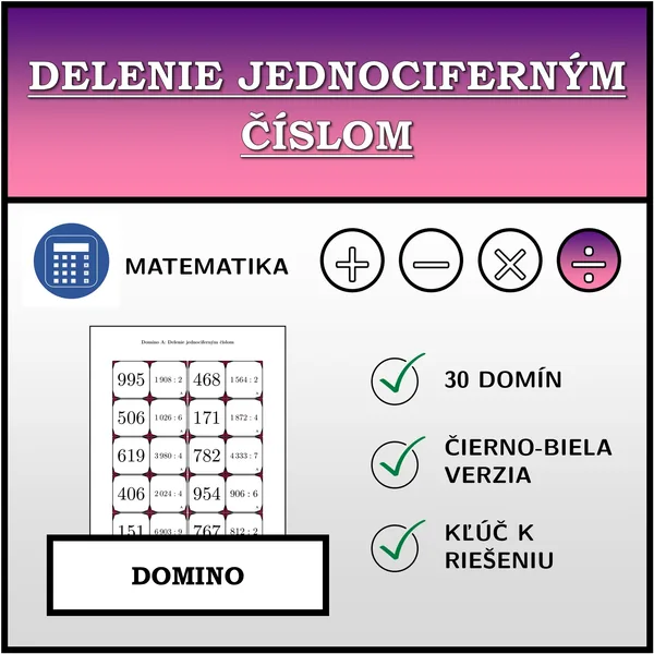 Domino - Delenie jednociferným číslom | matematika