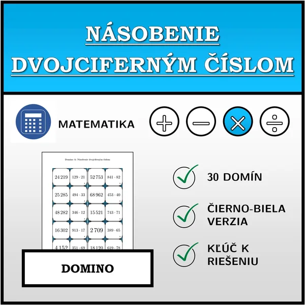 Domino - Násobenie dvojciferným číslom | matematika