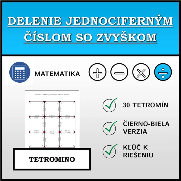 Tetromino - Delenie jednociferným číslom so zvyškom | matematika