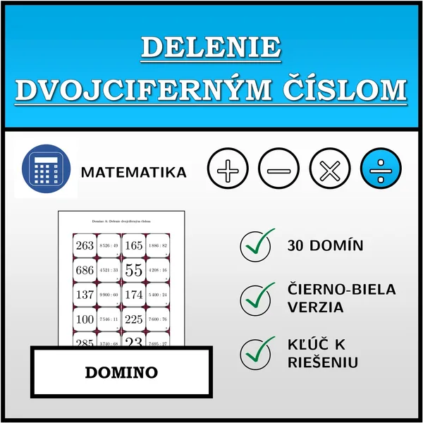 Domino - Delenie dvojciferným číslom | matematika