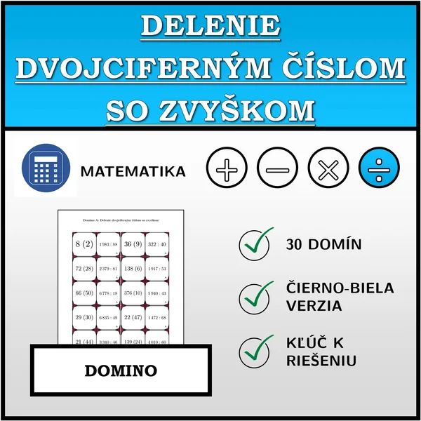 Domino - Delenie dvojciferným číslom so zvyškom | matematika