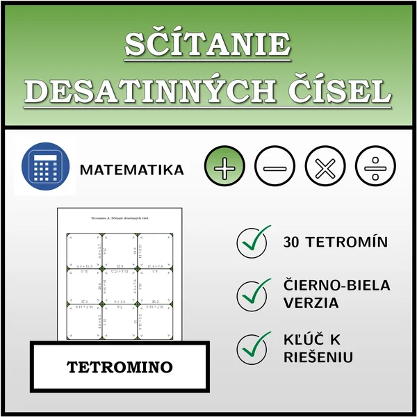 Tetromino - Sčítanie desatinných čísel | matematika