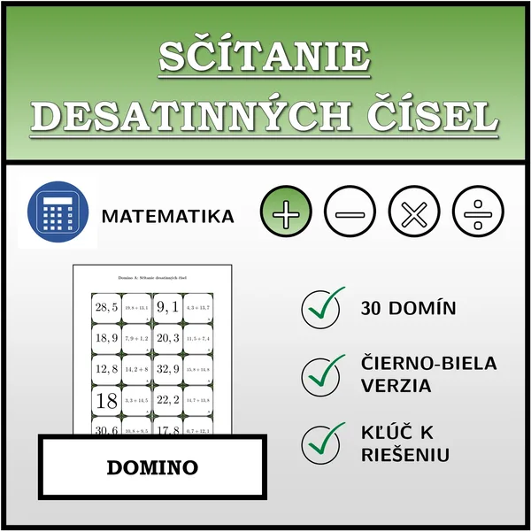 Domino - Sčítanie desatinných čísel | matematika