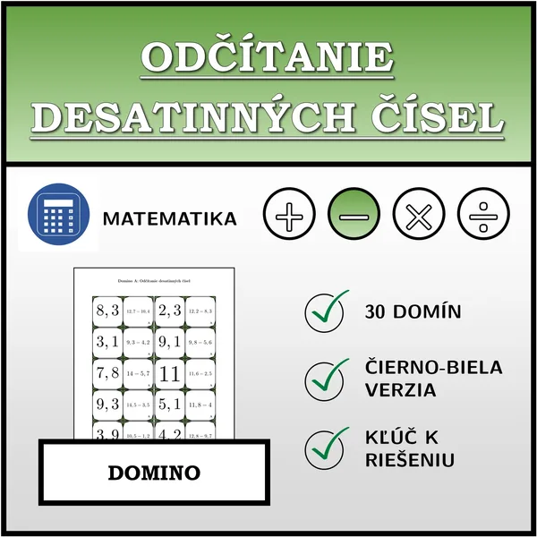 Domino - Odčítanie desatinných čísel | matematika