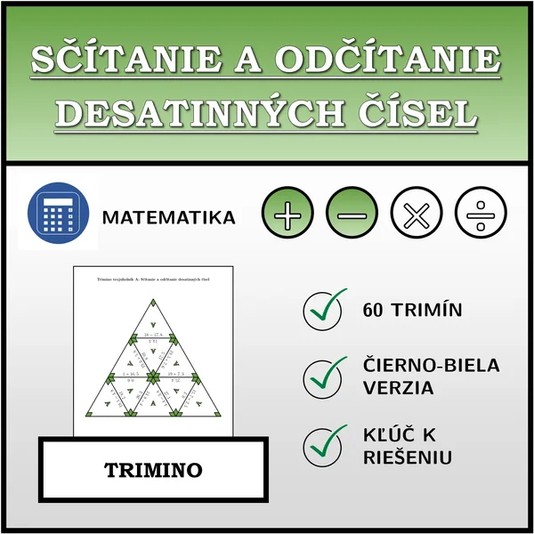 Trimino - Sčítanie a odčítanie desatinných čísel | matematika