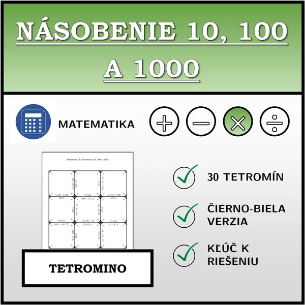 Tetromino - Násobenie 10, 100 a 1000 | matematika