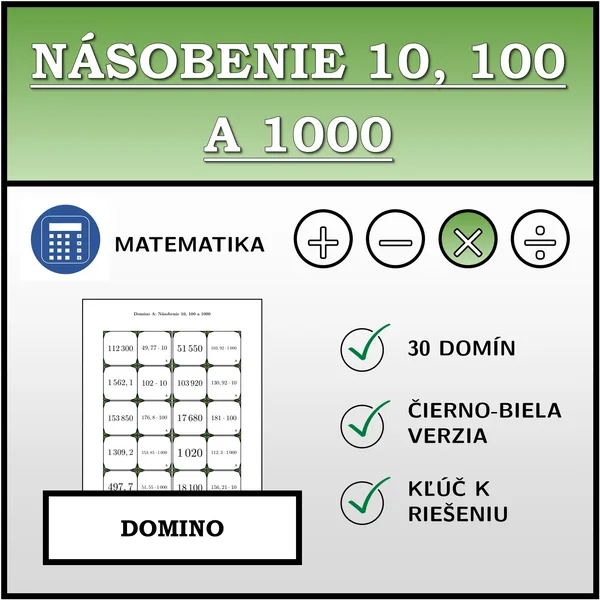 Domino - Násobenie 10, 100 a 1000 | matematika