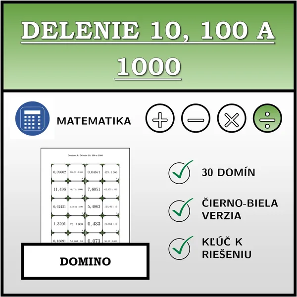 Domino - Delenie 10, 100 a 1000 | matematika