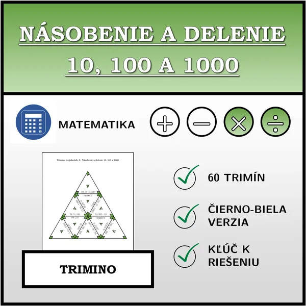 Trimino - Násobenie a delenie 10, 100 a 1000 | matematika