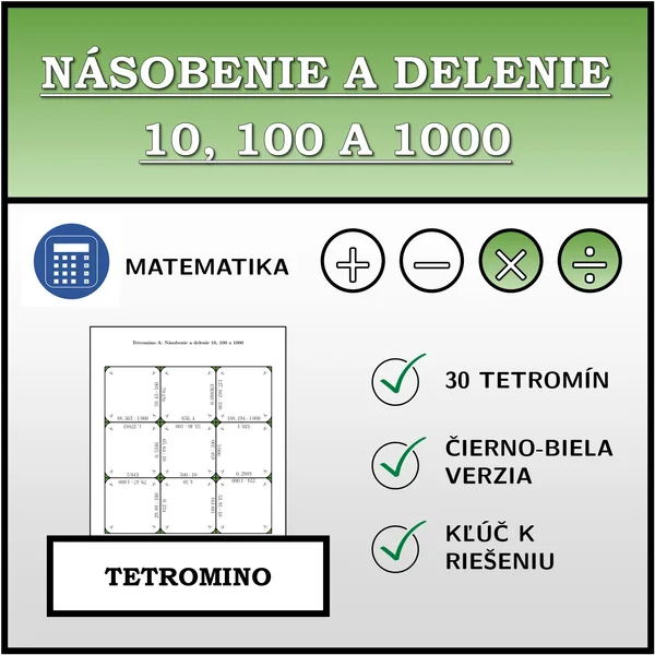 Tetromino - Násobenie a delenie 10, 100 a 1000 | matematika
