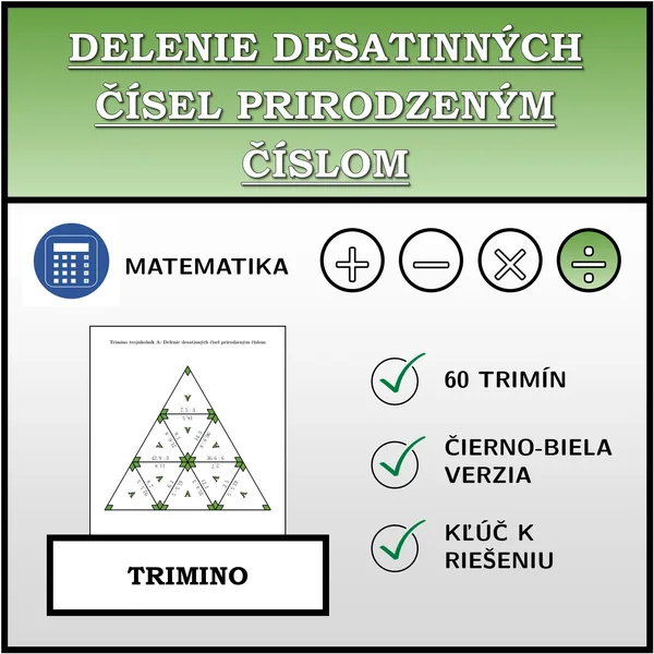 Trimino - Delenie desatinných čísel prirodzeným číslom | matematika
