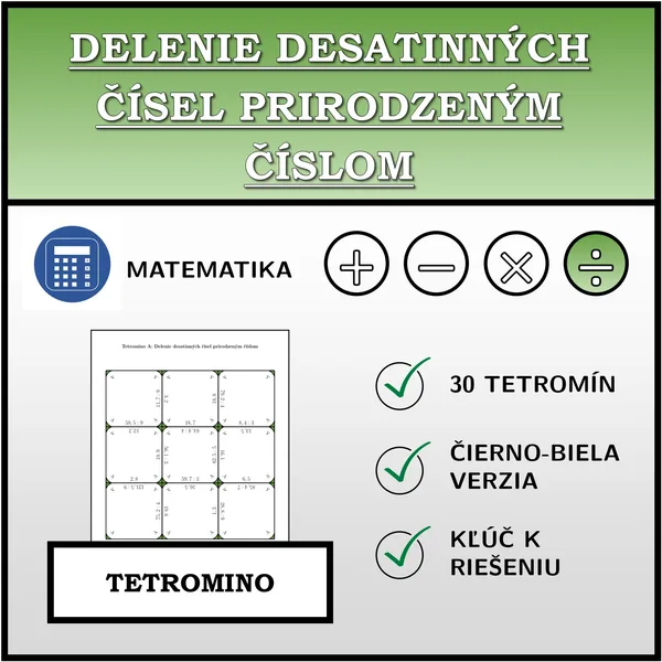 Tetromino - Delenie desatinných čísel prirodzeným číslom | matematika