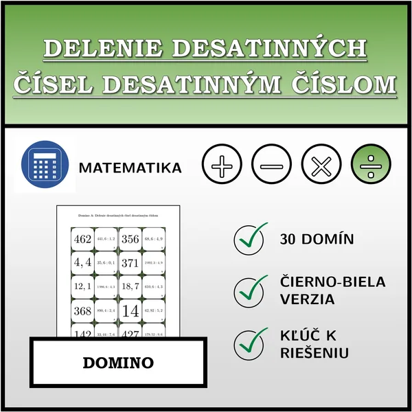 Domino - Delenie desatinných čísel desatinným číslom | matematika