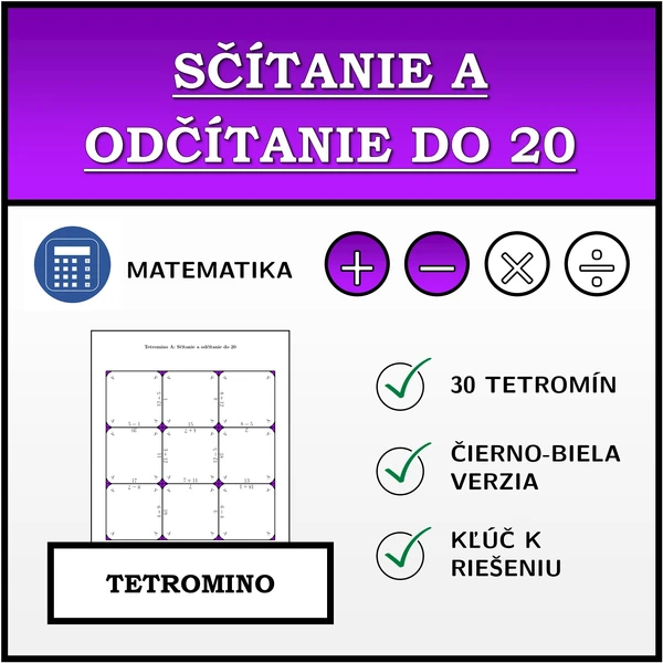 Tetromino - Sčítanie a odčítanie do 20 | matematika