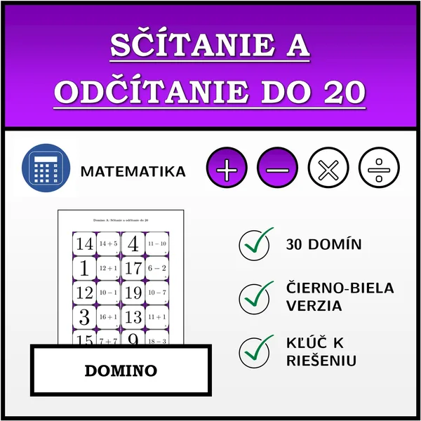 Domino - Sčítanie a odčítanie do 20 | matematika