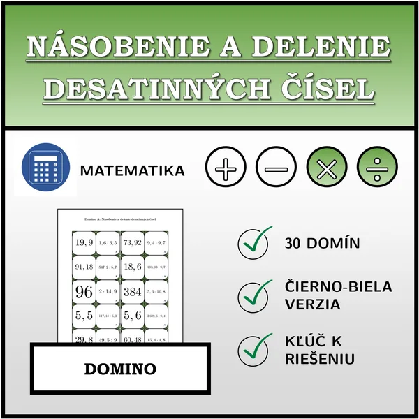 Domino - Násobenie a delenie desatinných čísel | matematika
