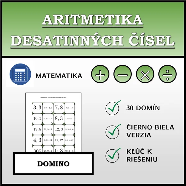 Domino - Aritmetika desatinných čísel | matematika