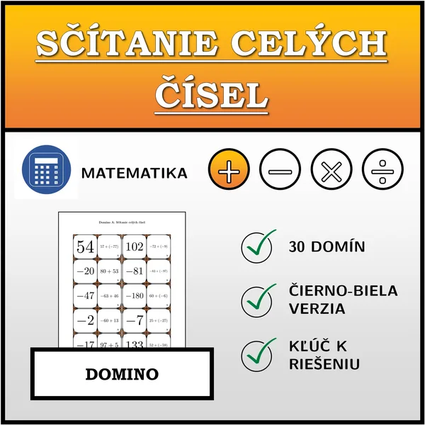 Domino - Sčítanie celých čísel | matematika