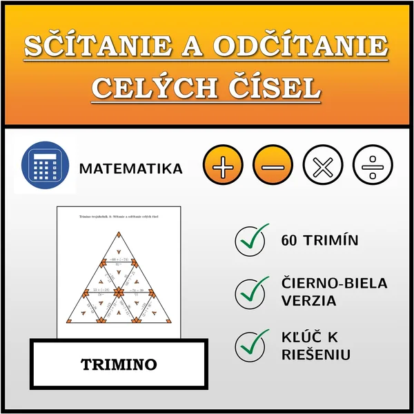 Trimino - Sčítanie a odčítanie celých čísel | matematika