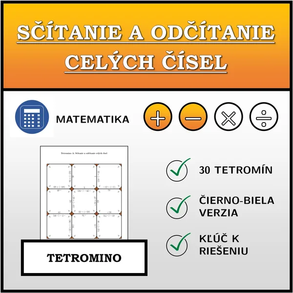 Tetromino - Sčítanie a odčítanie celých čísel | matematika