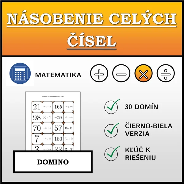 Domino - Násobenie celých čísel | matematika