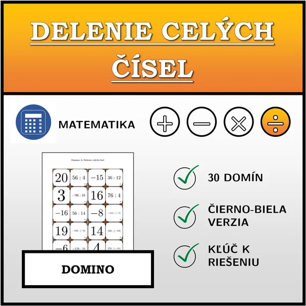 Domino - Delenie celých čísel | matematika