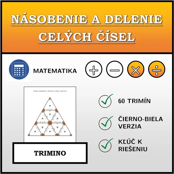 Trimino - Násobenie a delenie celých čísel | matematika