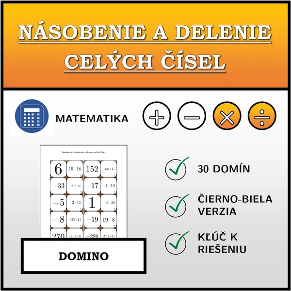 Domino - Násobenie a delenie celých čísel | matematika