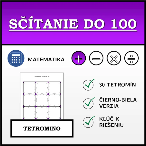 Tetromino - Sčítanie do 100 | matematika