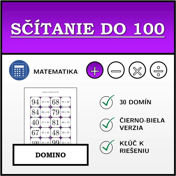 Domino - Sčítanie do 100 | matematika