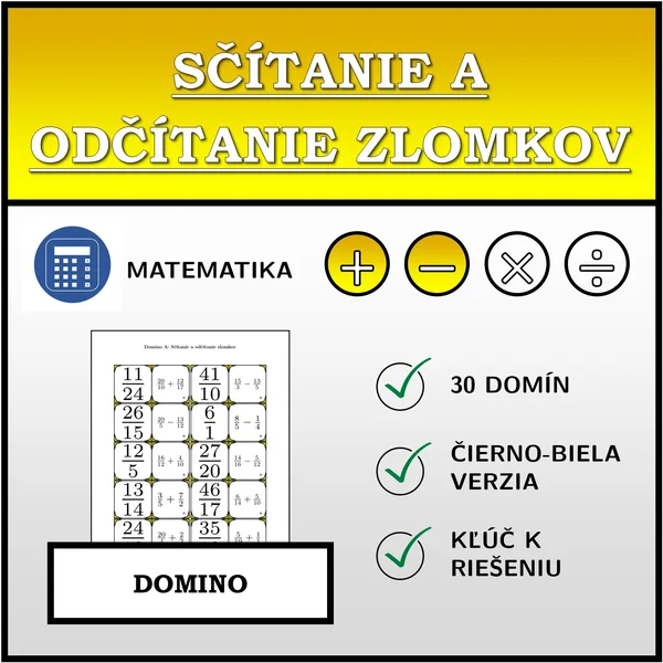Domino - Sčítanie a odčítanie zlomkov | matematika