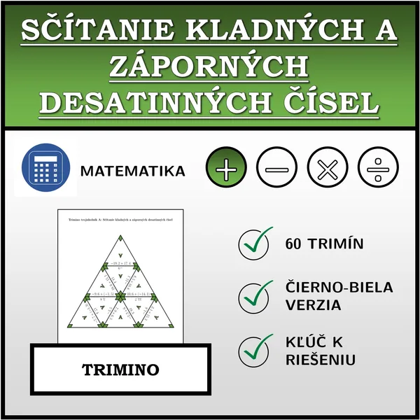 Trimino - Sčítanie kladných a záporných desatinných čísel | matematika