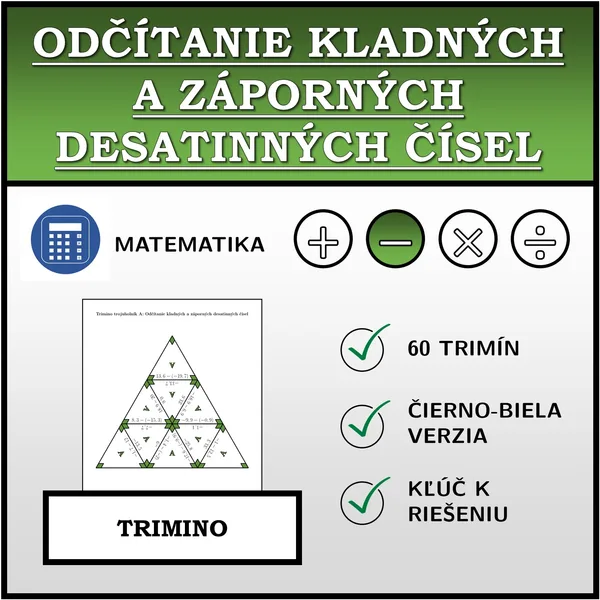 Trimino - Odčítanie kladných a záporných desatinných čísel | matematika