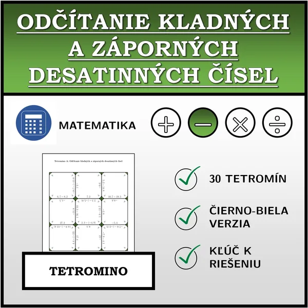 Tetromino - Odčítanie kladných a záporných desatinných čísel | matematika